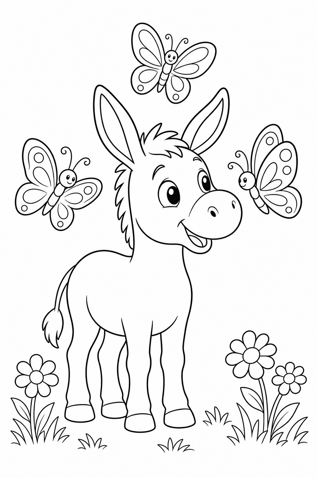 Burro com borboletas para colorir