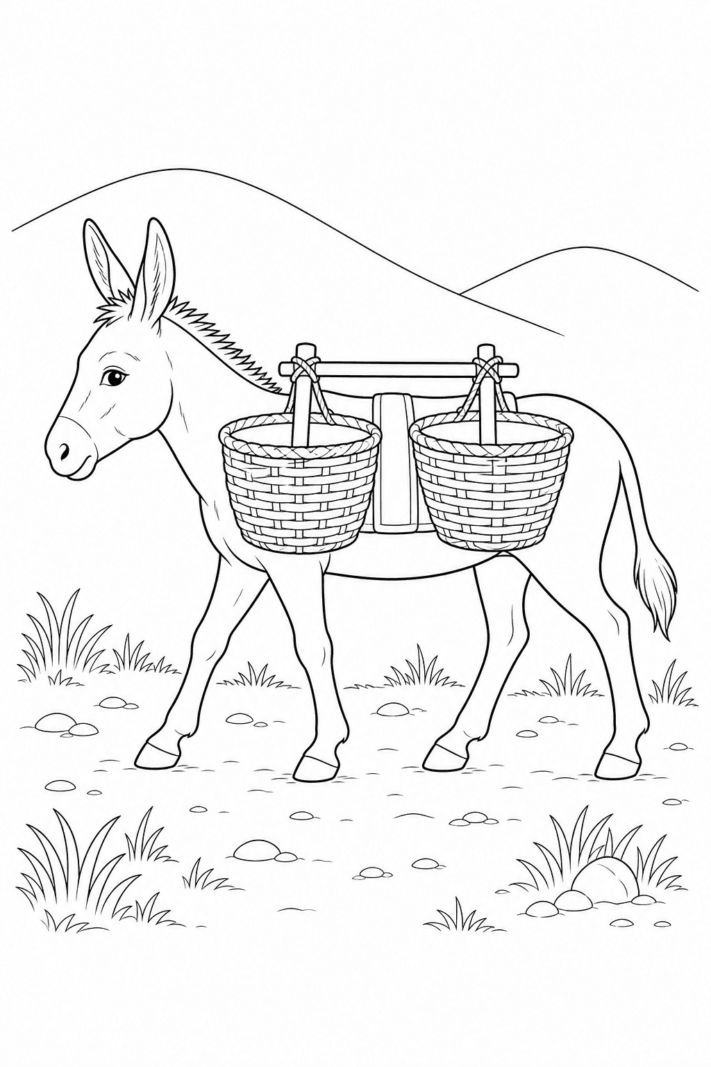 Burro com cestos para colorir