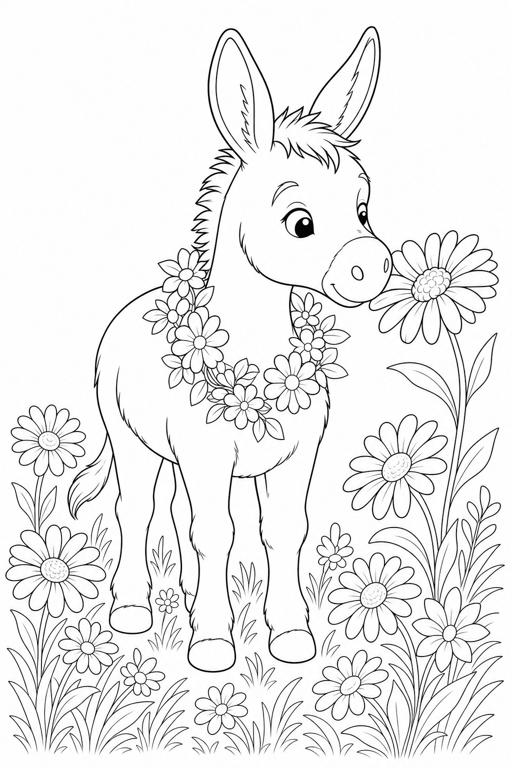 Burro com flores para colorir