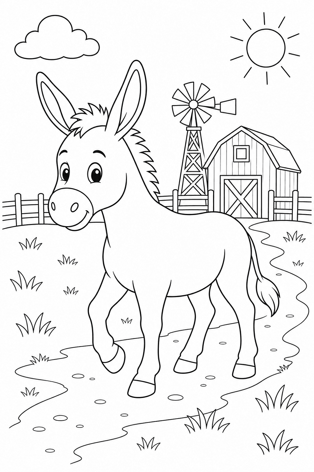 Burro na fazenda para colorir