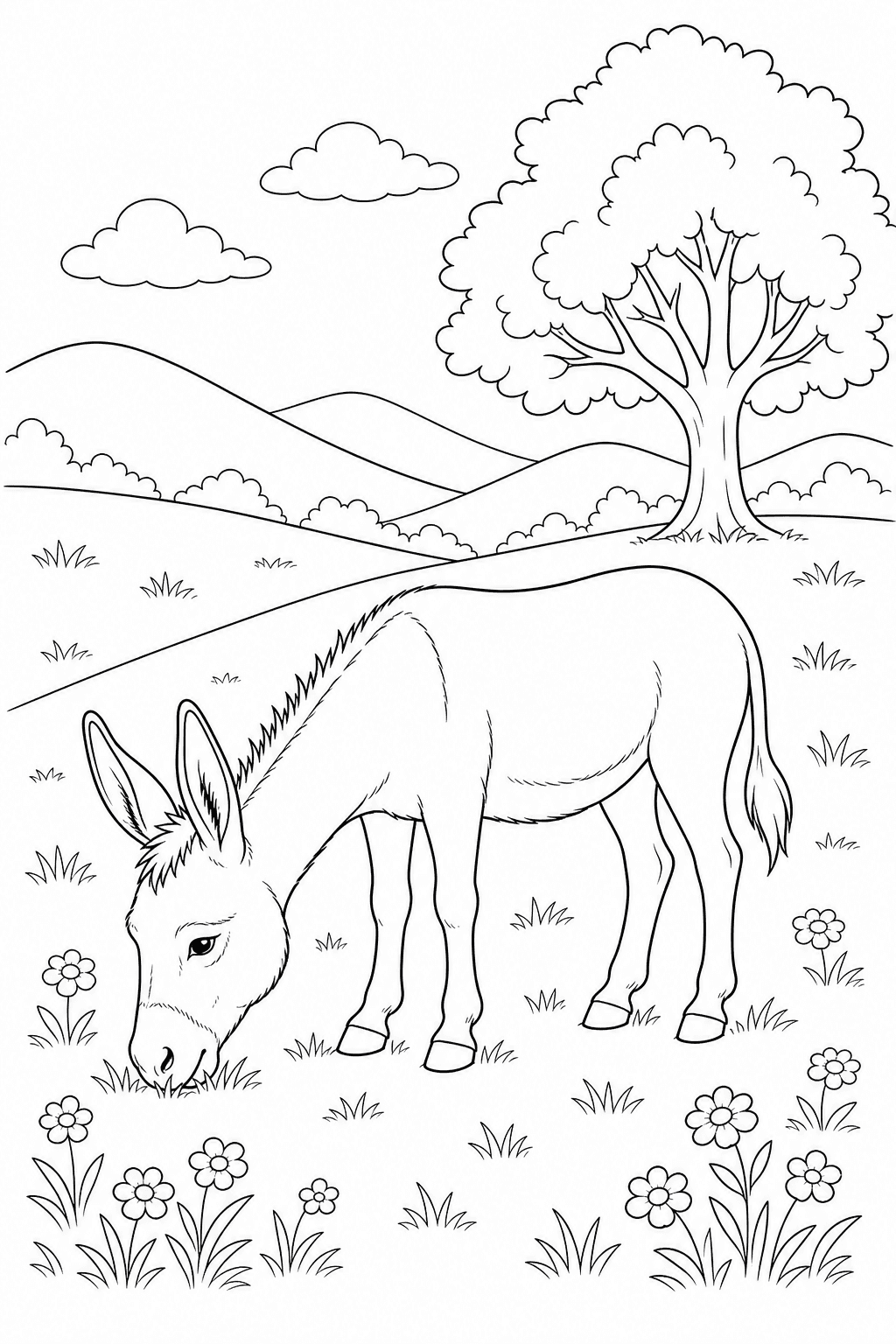 Burro no campo para colorir