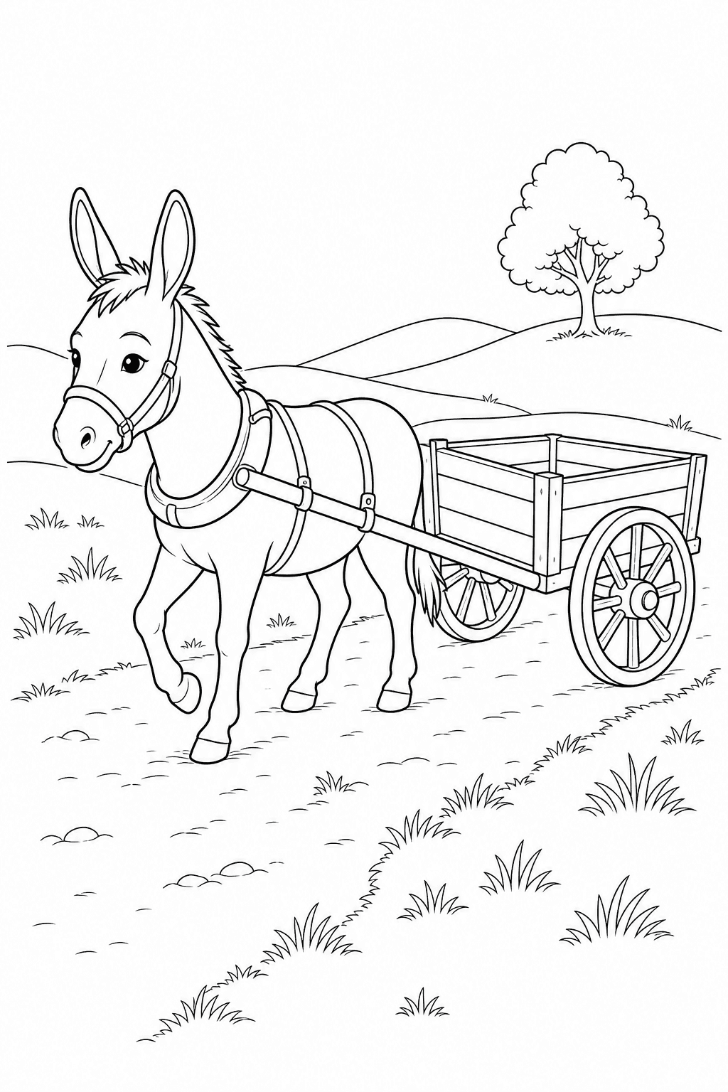 Burro puxando carroça para colorir