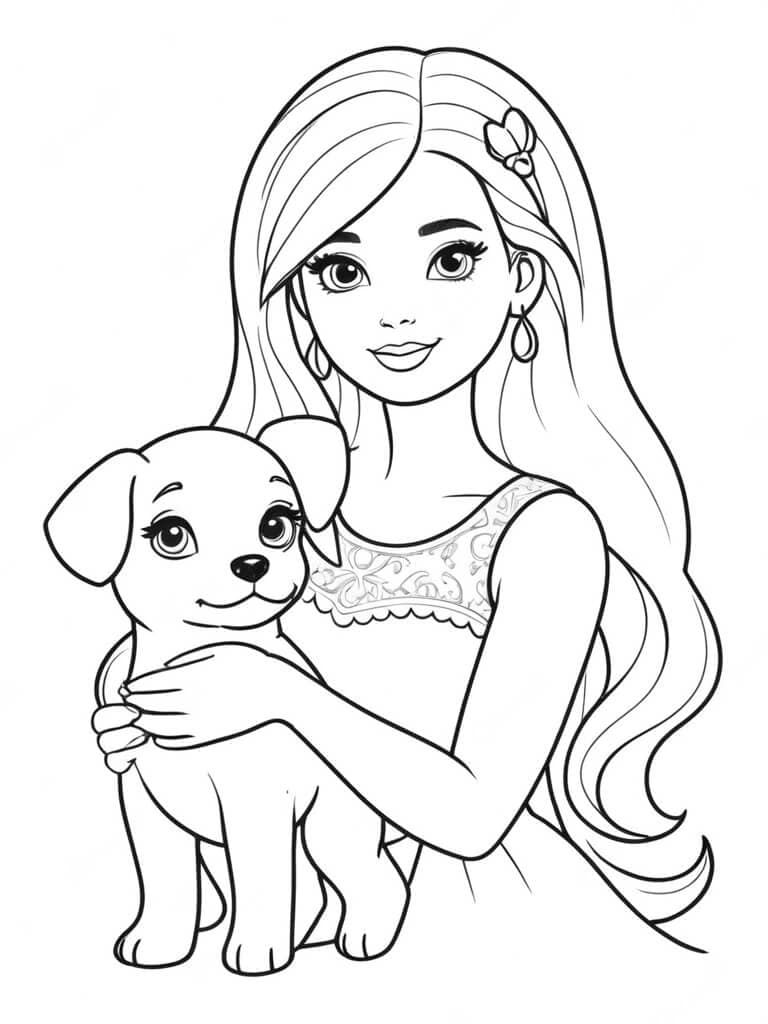 Barbie e cachorrinho para colorir