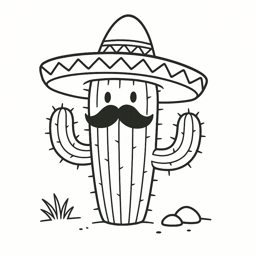 Cacto com chapéu mexicano para colorir