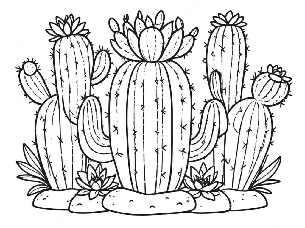 Vários cactos para colorir