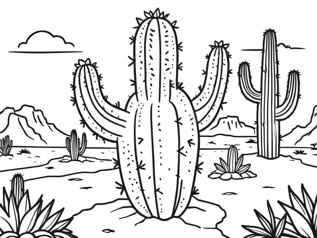 Cactos no deserto para colorir