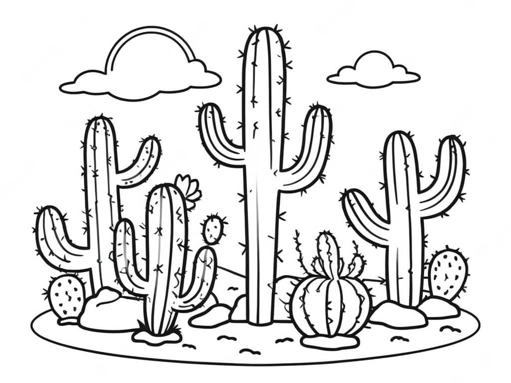 Imagem de vários cactos para colorir