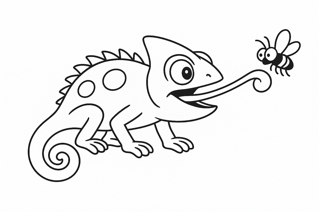 Camaleão pegando mosca com a língua para colorir