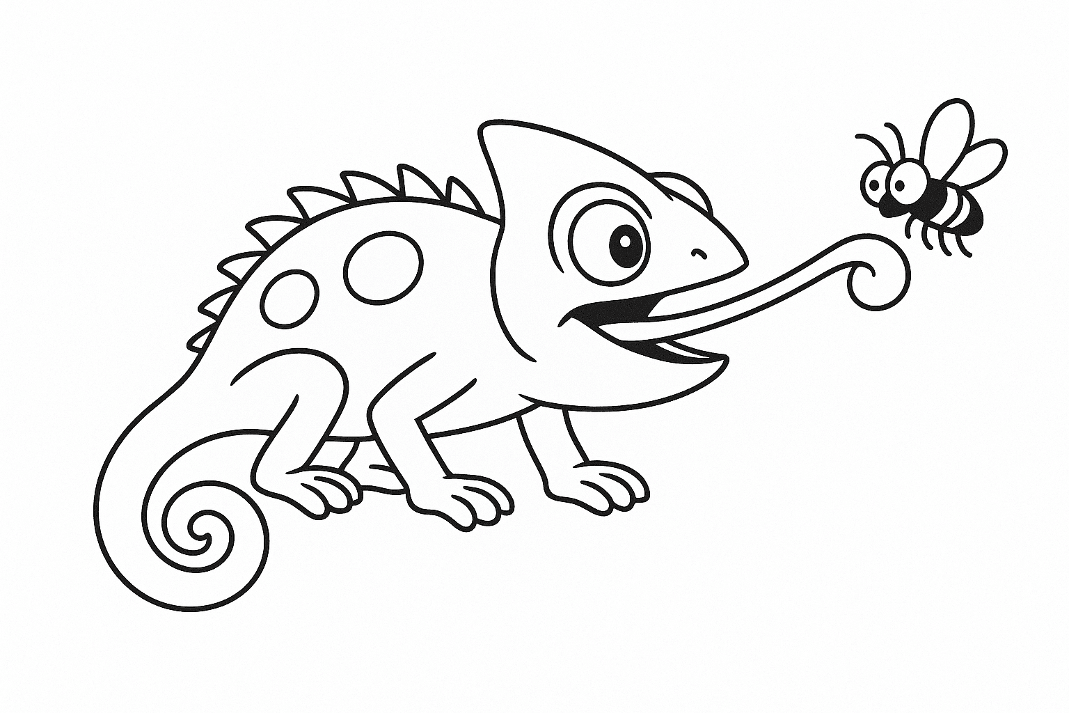 Camaleão pegando mosca com a língua para colorir