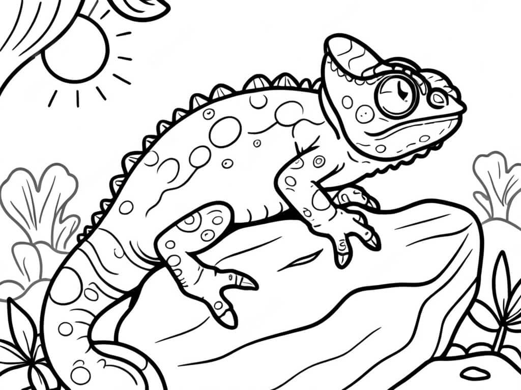 Camaleão descansando na pedra para colorir