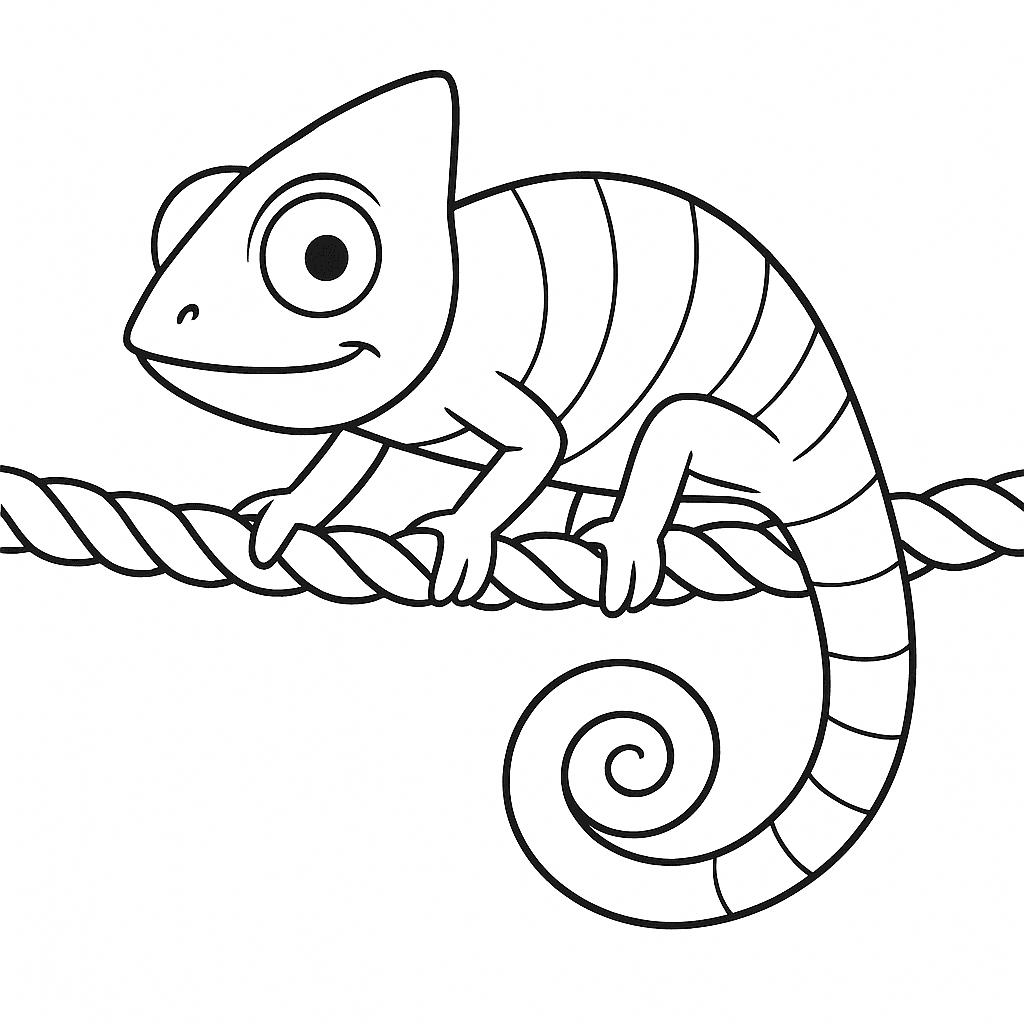 Camaleão atravessando uma corda para colorir