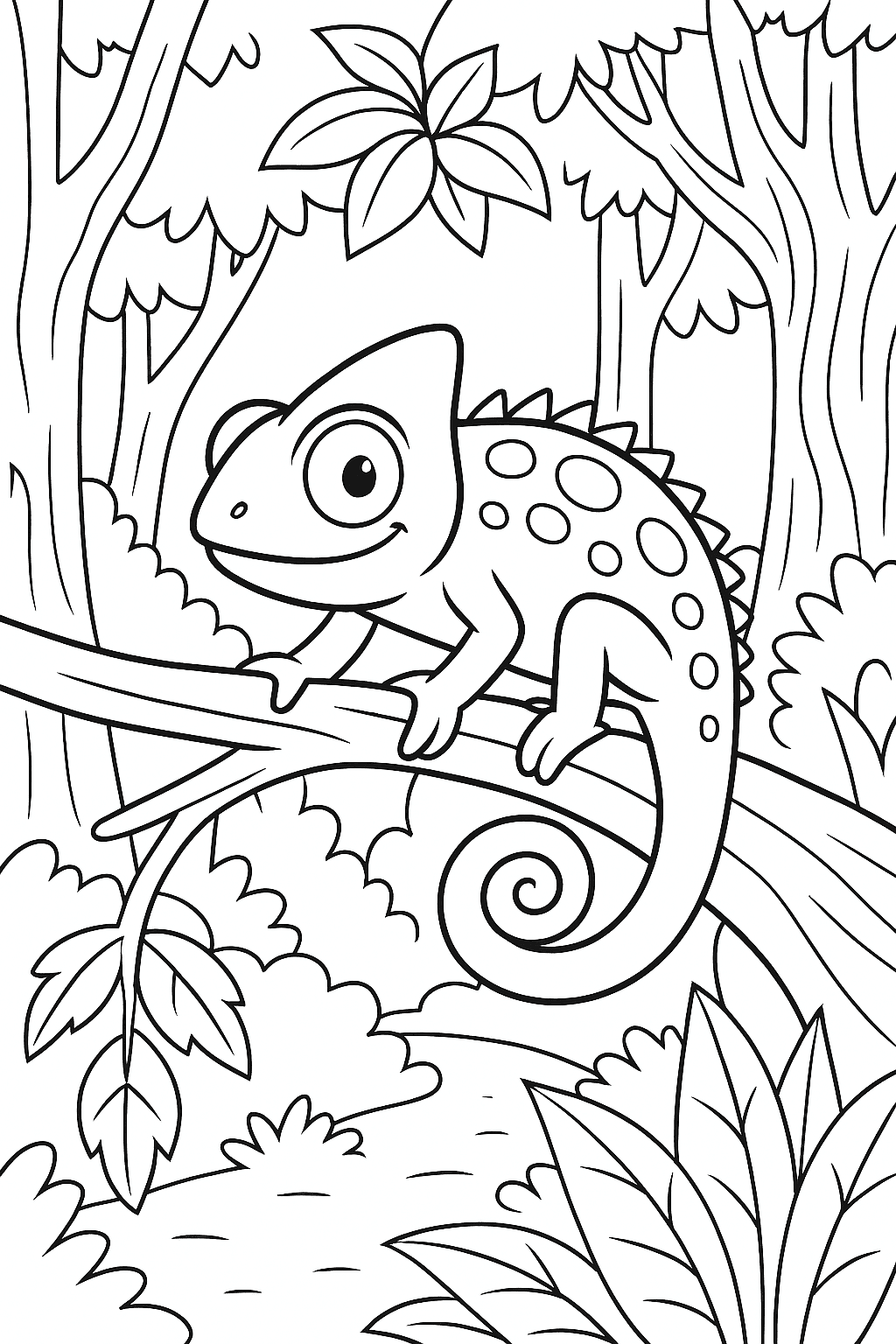 Camaleão na floresta para colorir