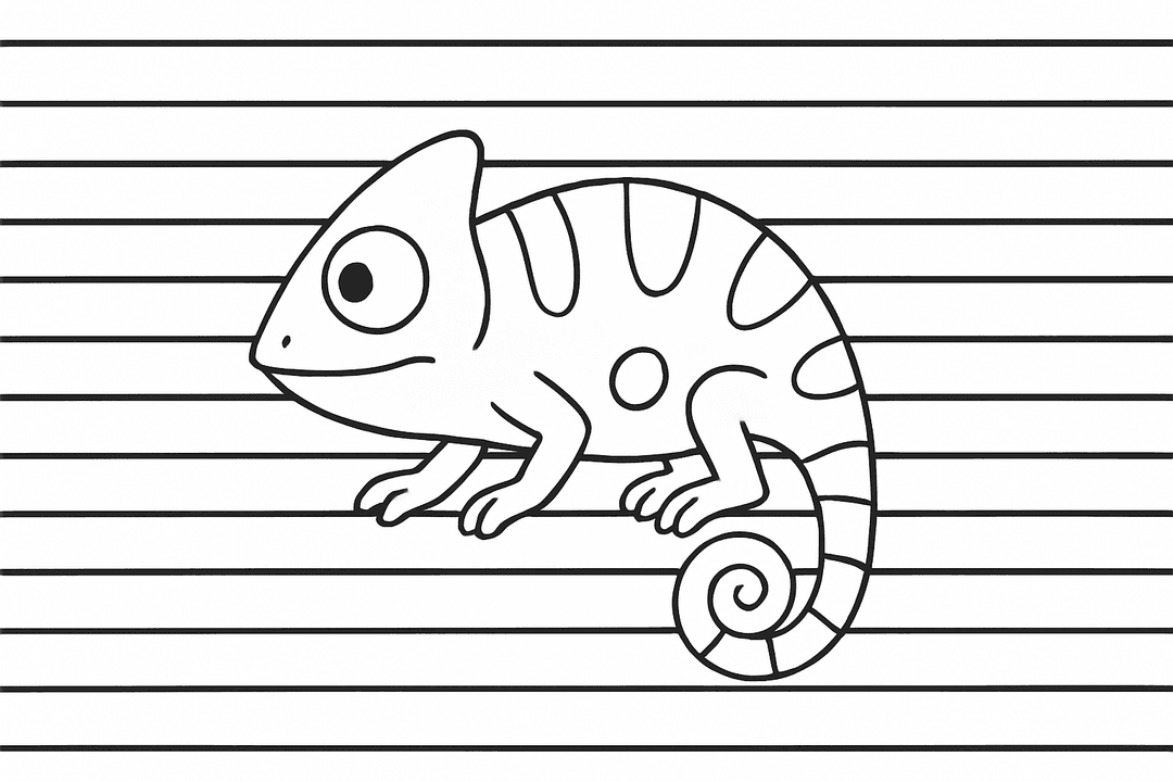 Camaleão no fundo listrado para colorir