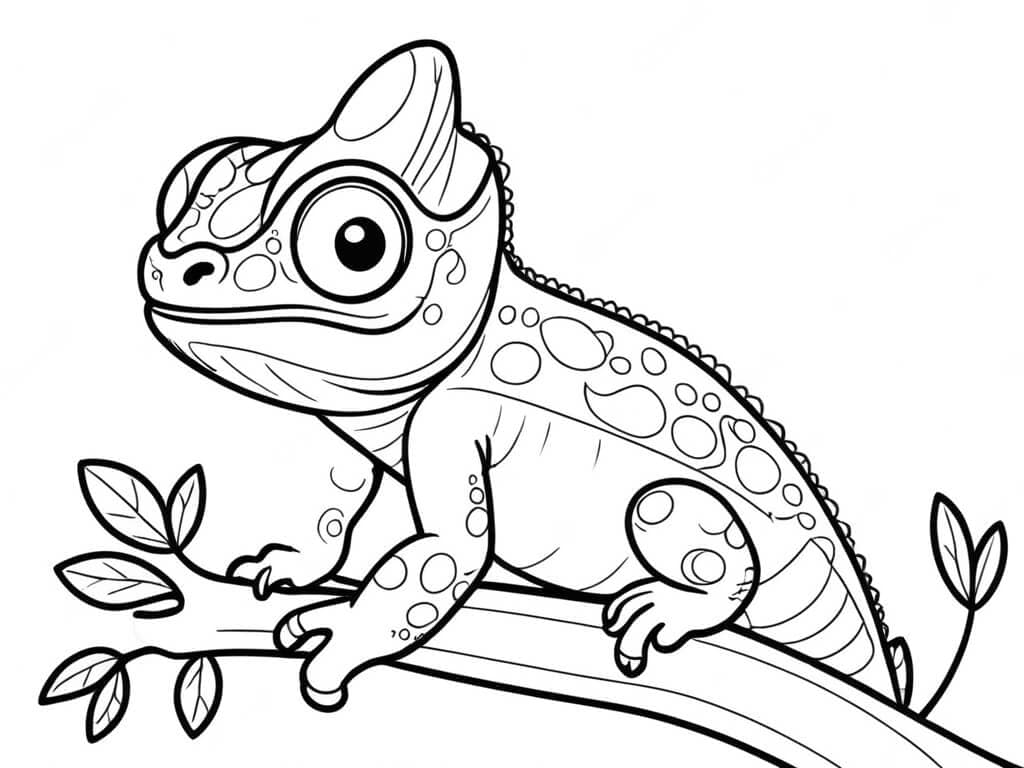 Camaleão olhando curioso para colorir