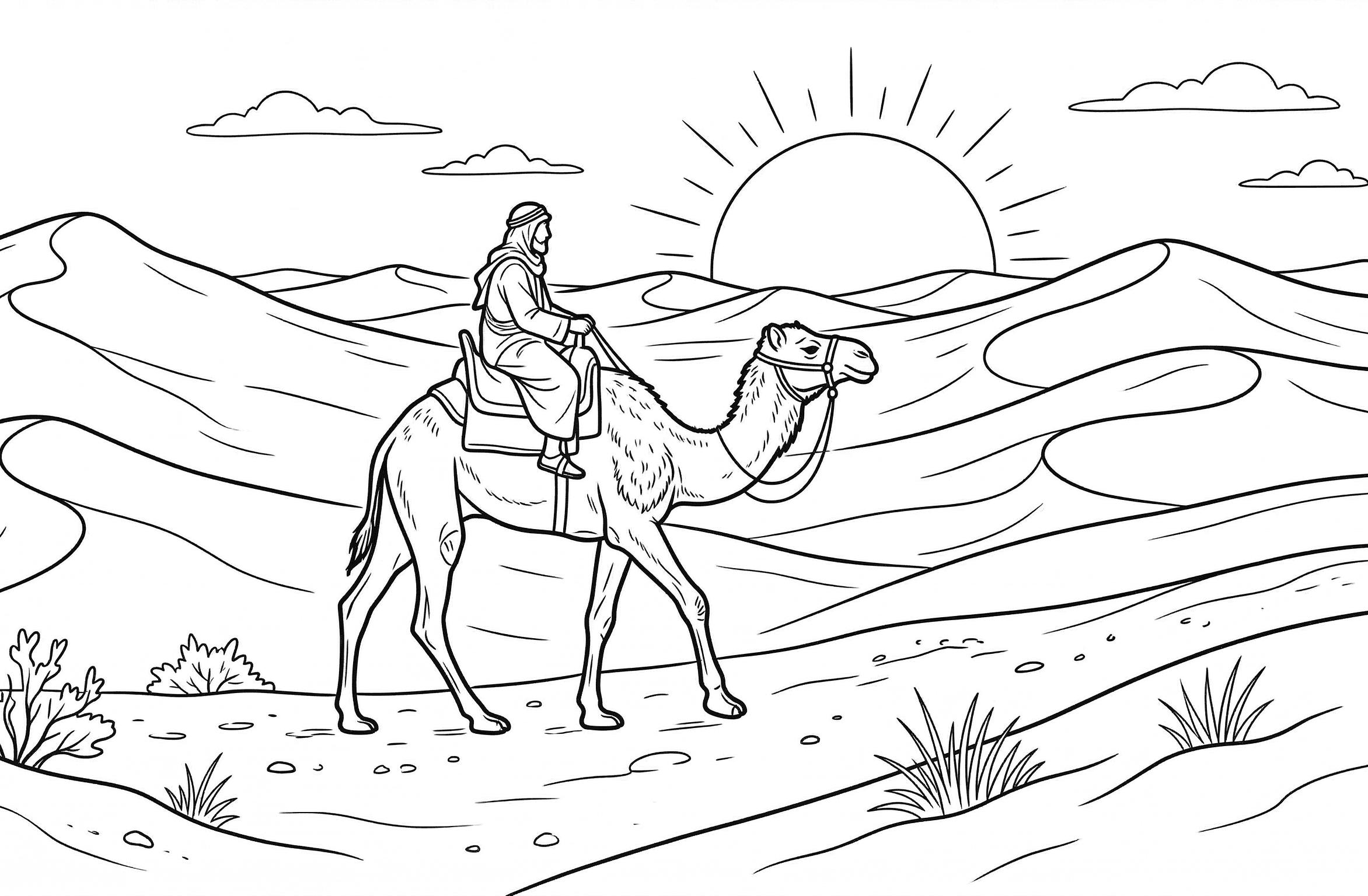 Camelo e árabe para colorir