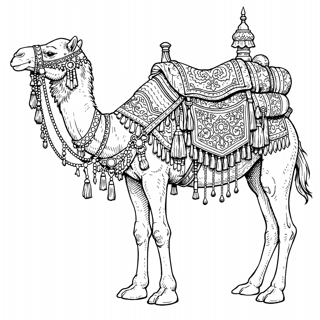 Camelo com sela árabe para colorir