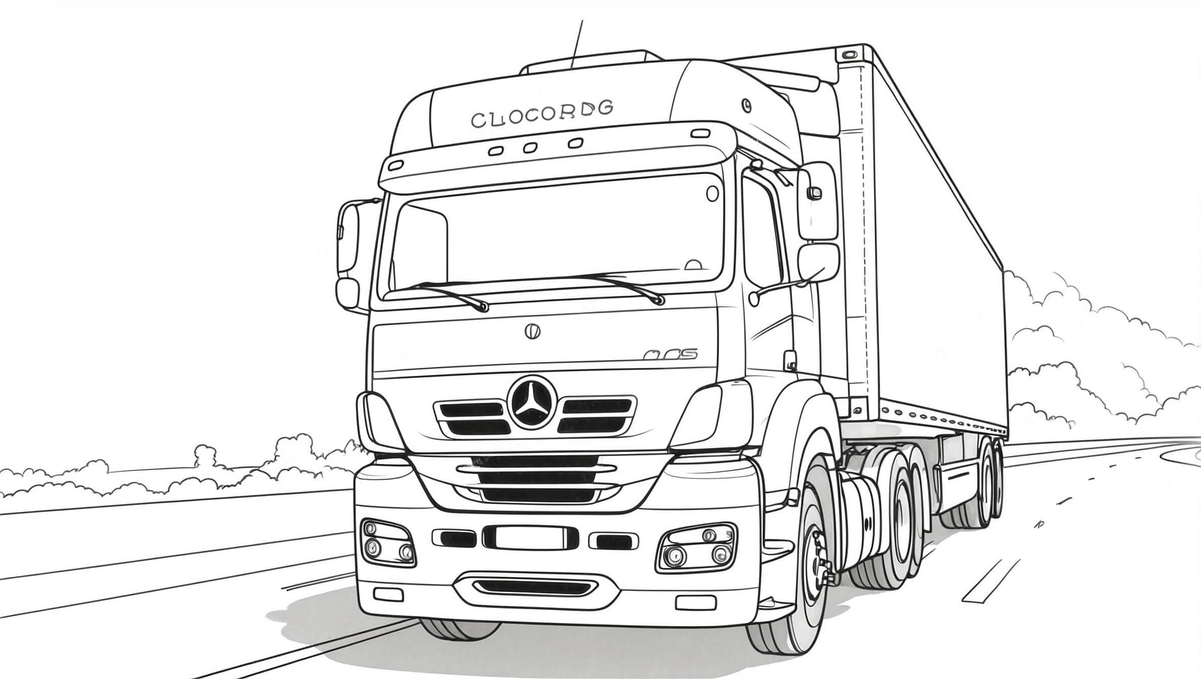 Caminhão Mercedes na estrada para colorir