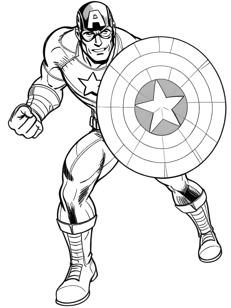 Capitão América e seu escudo para colorir