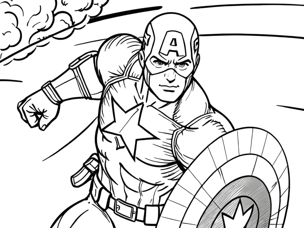 Capitão América voando para colorir