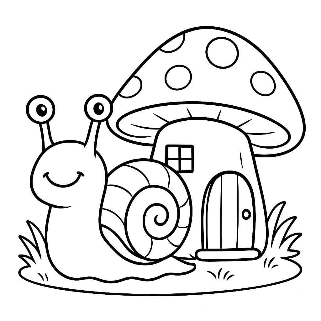 Caracol com casa de cogumelo para colorir