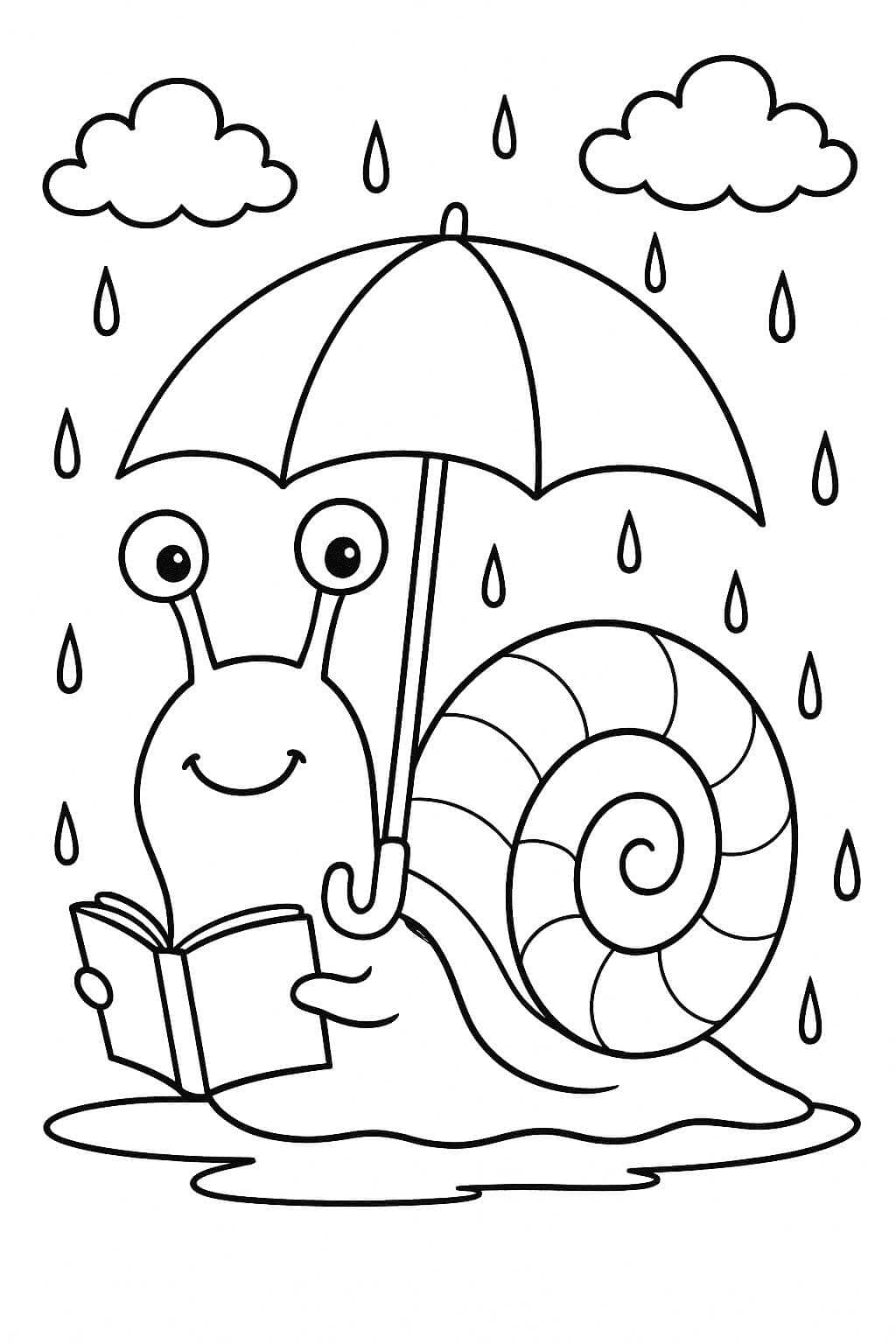 Caracol na chuva para colorir