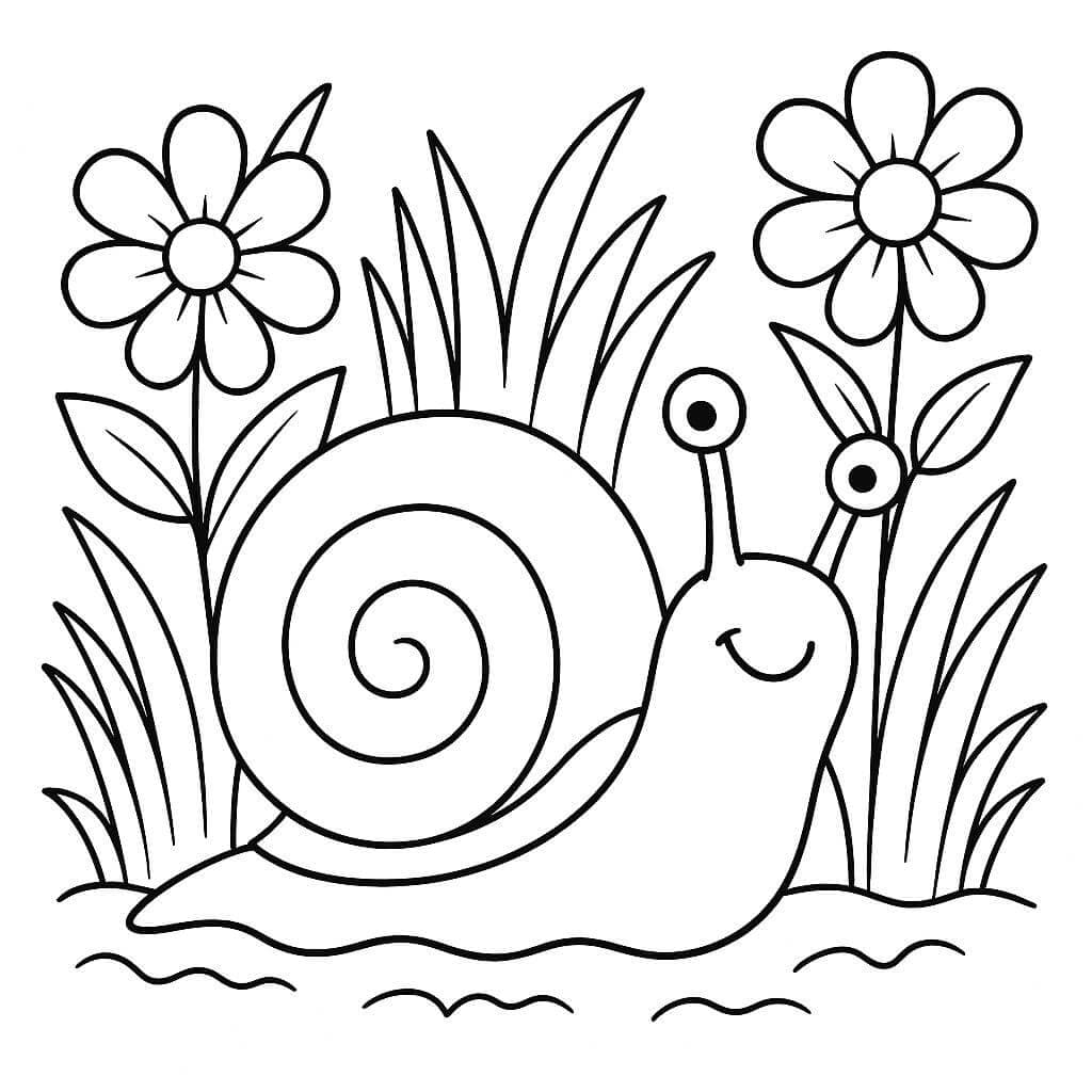 Caracol no jardim para colorir