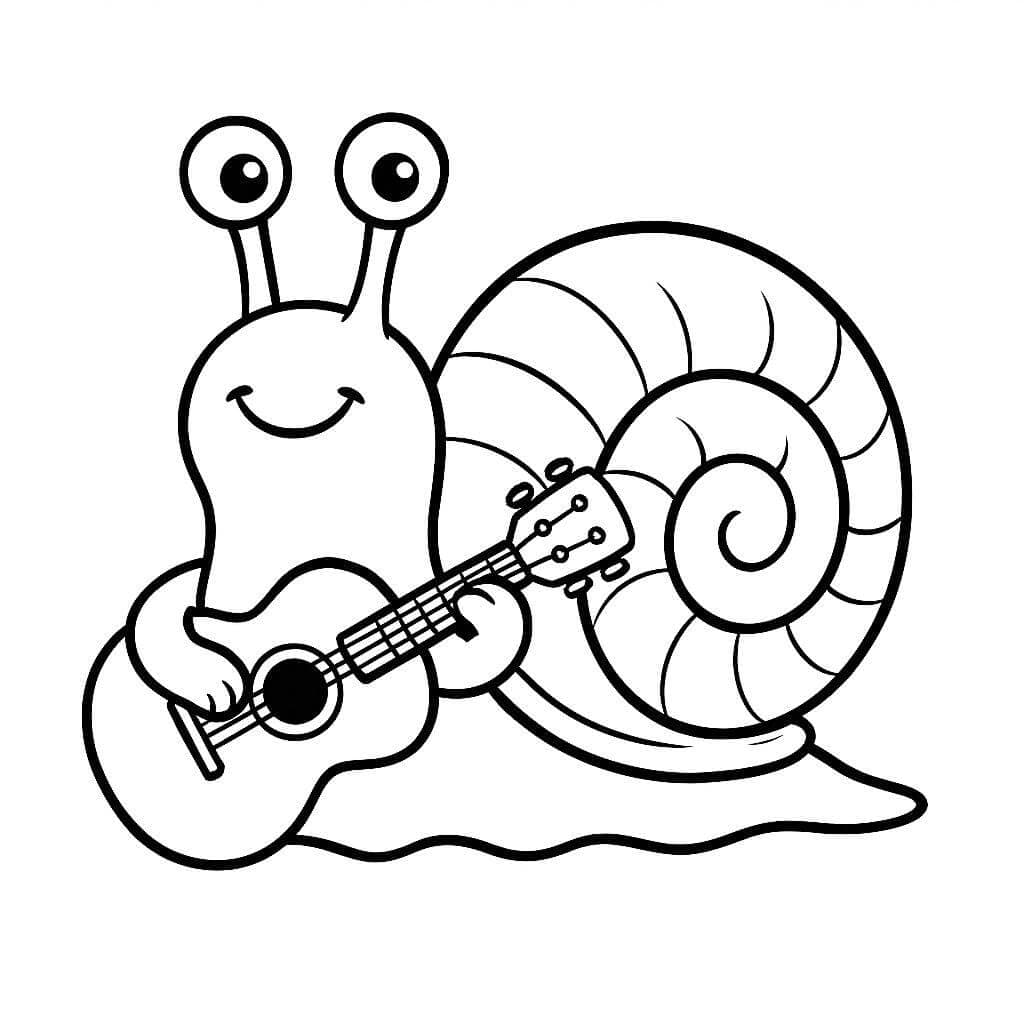 Caracol tocando guitarra para colorir