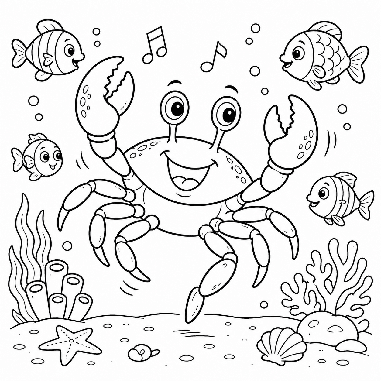 Caranguejo festa no mar para colorir