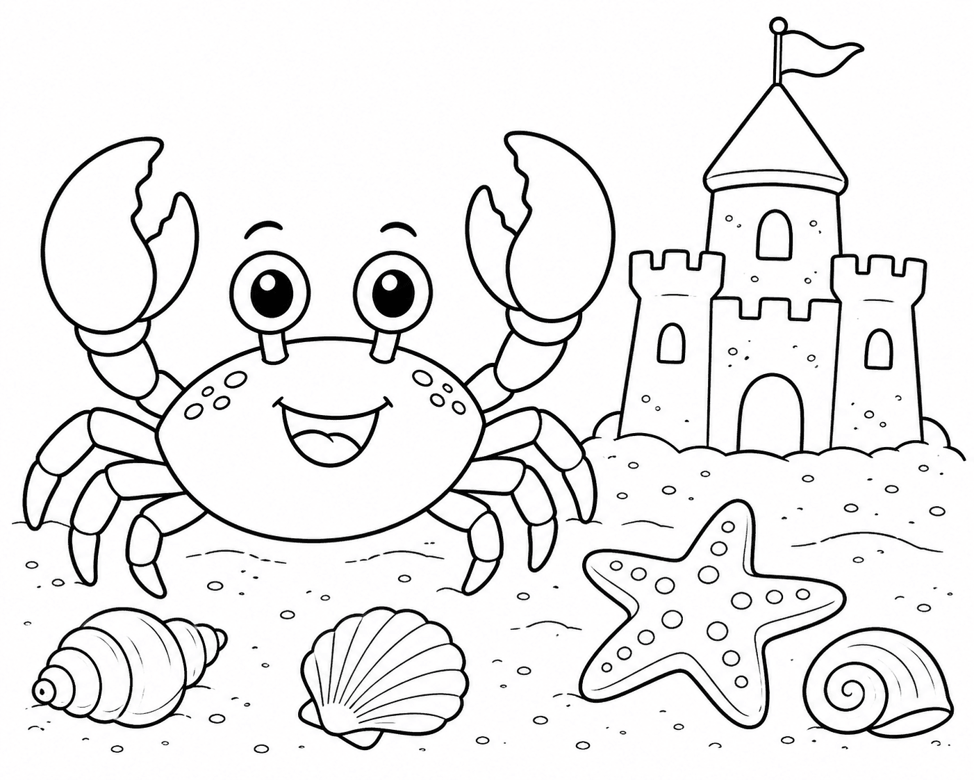 Caranguejo na areia para colorir