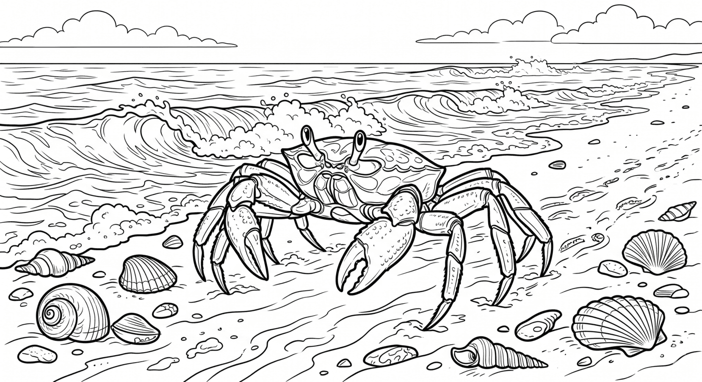Caranguejo na praia para colorir