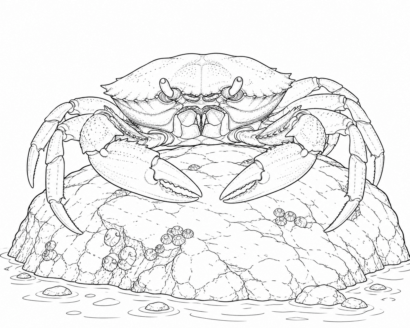 Caranguejo realista na pedra para colorir