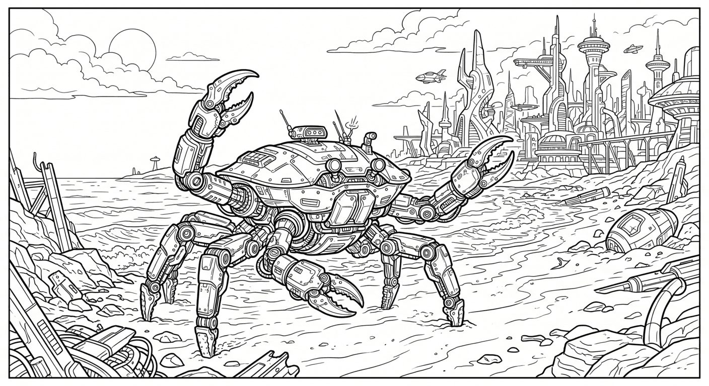 Caranguejo robô futurista para colorir