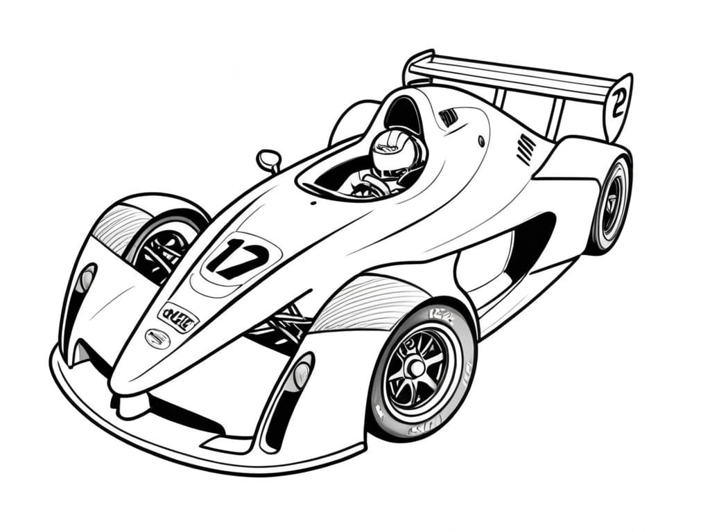 Carro de corrida com piloto para colorir