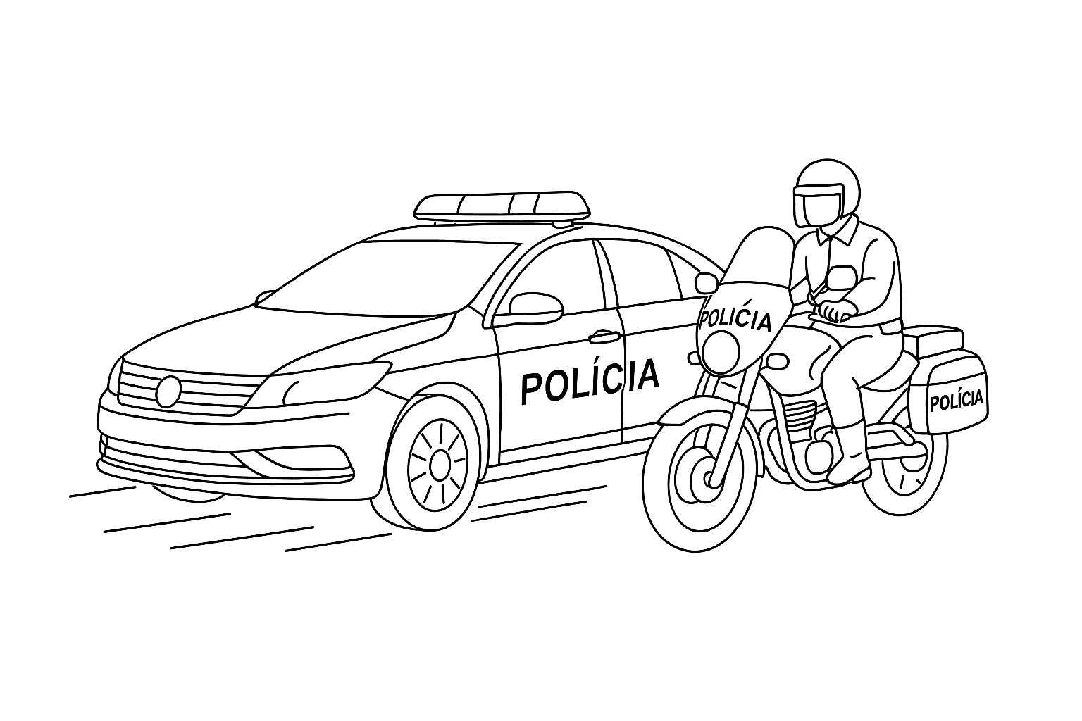 Carro de polícia com moto para colorir