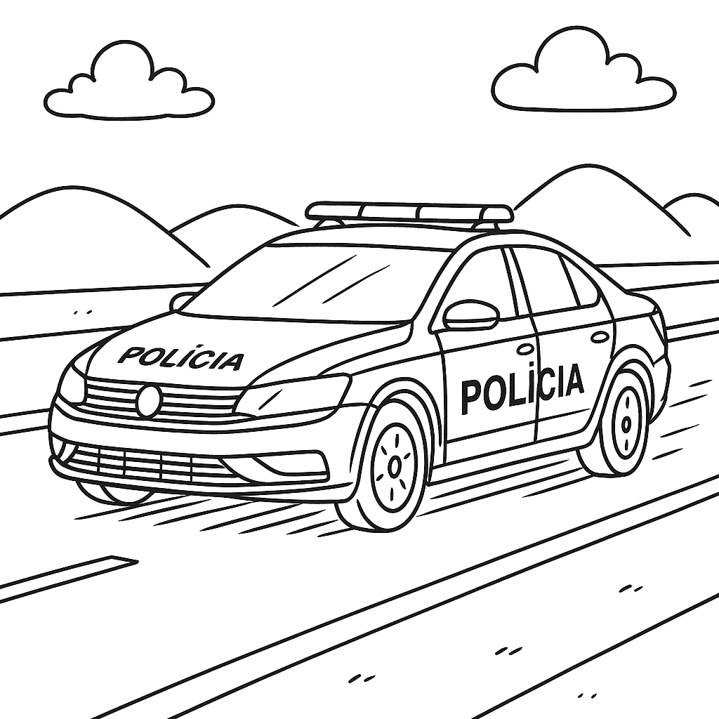 Carro de polícia na estrada para colorir