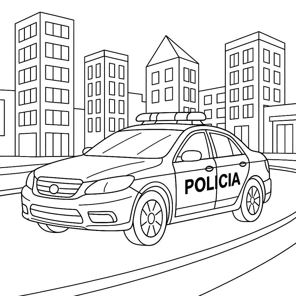 Carro de polícia no centro para colorir
