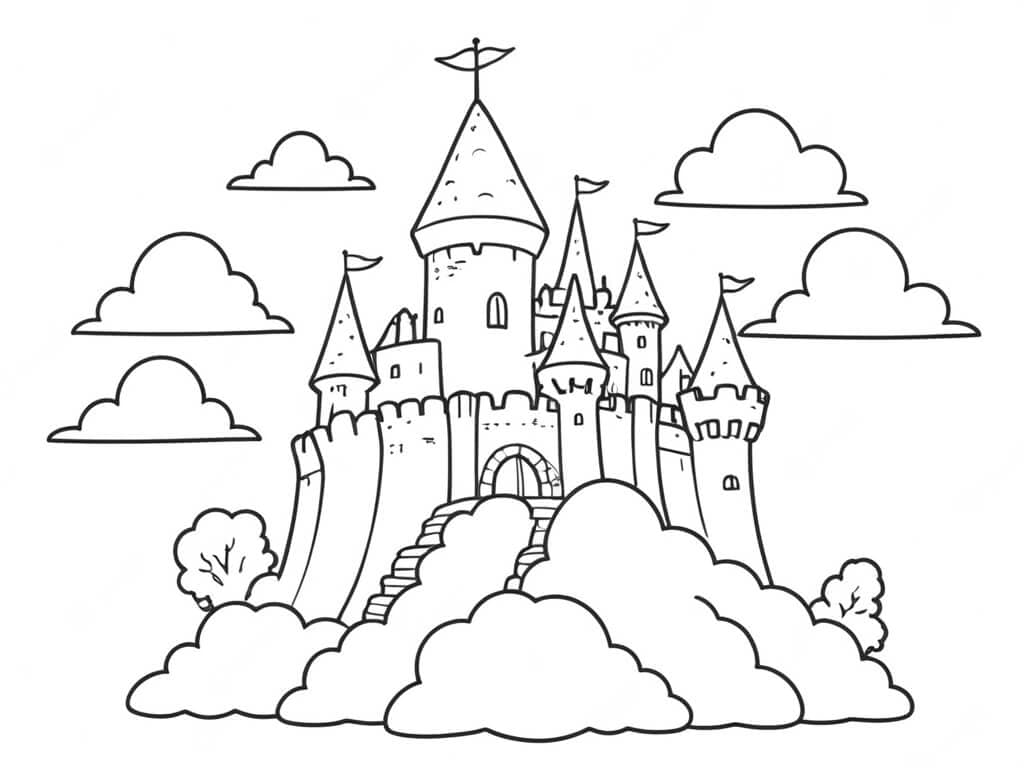 Castelo nas nuvens para colorir