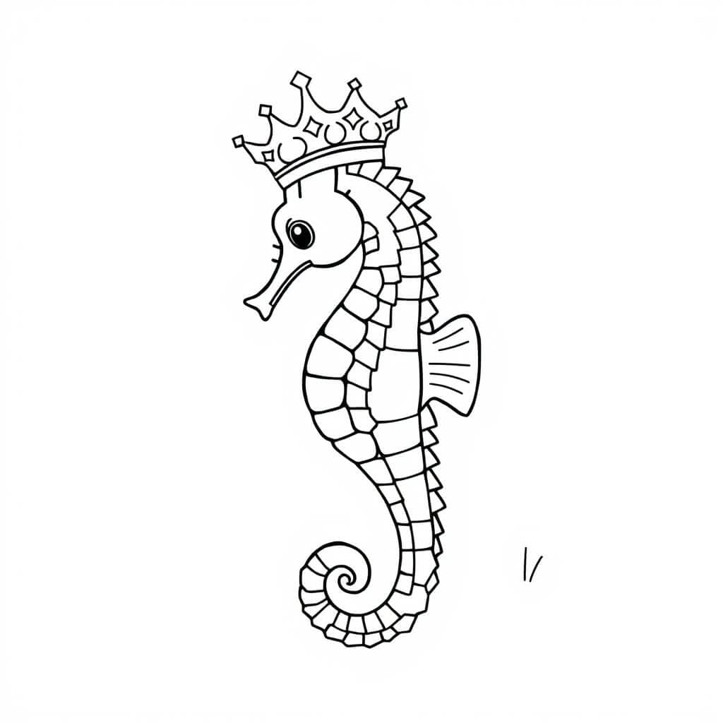 Cavalo-marinho com coroa para colorir