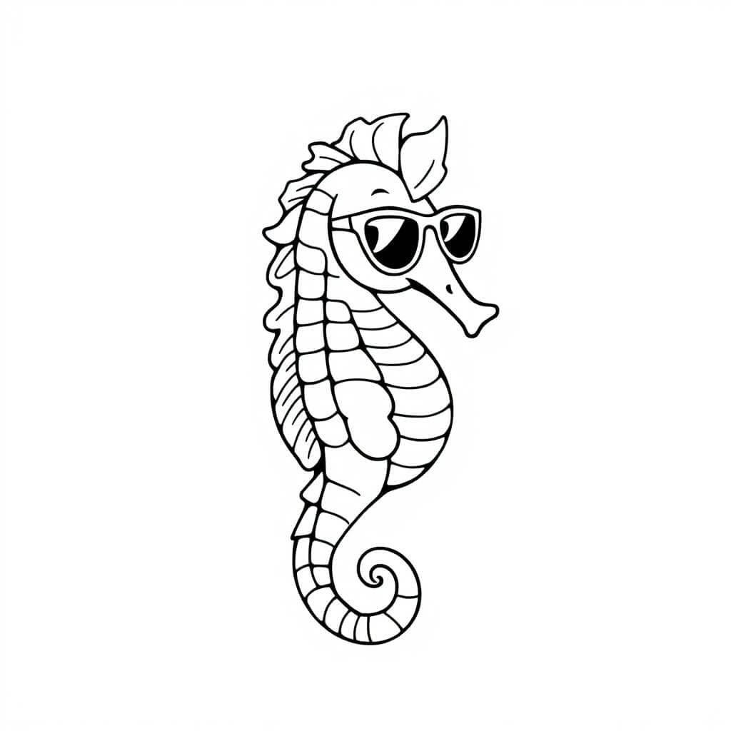 Cavalo-marinho de óculos escuros para colorir