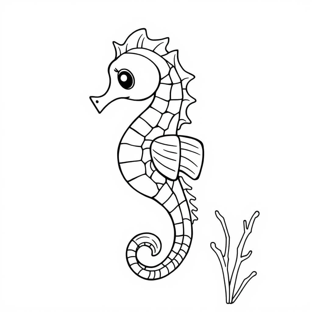 Cavalo-marinho e alga para colorir