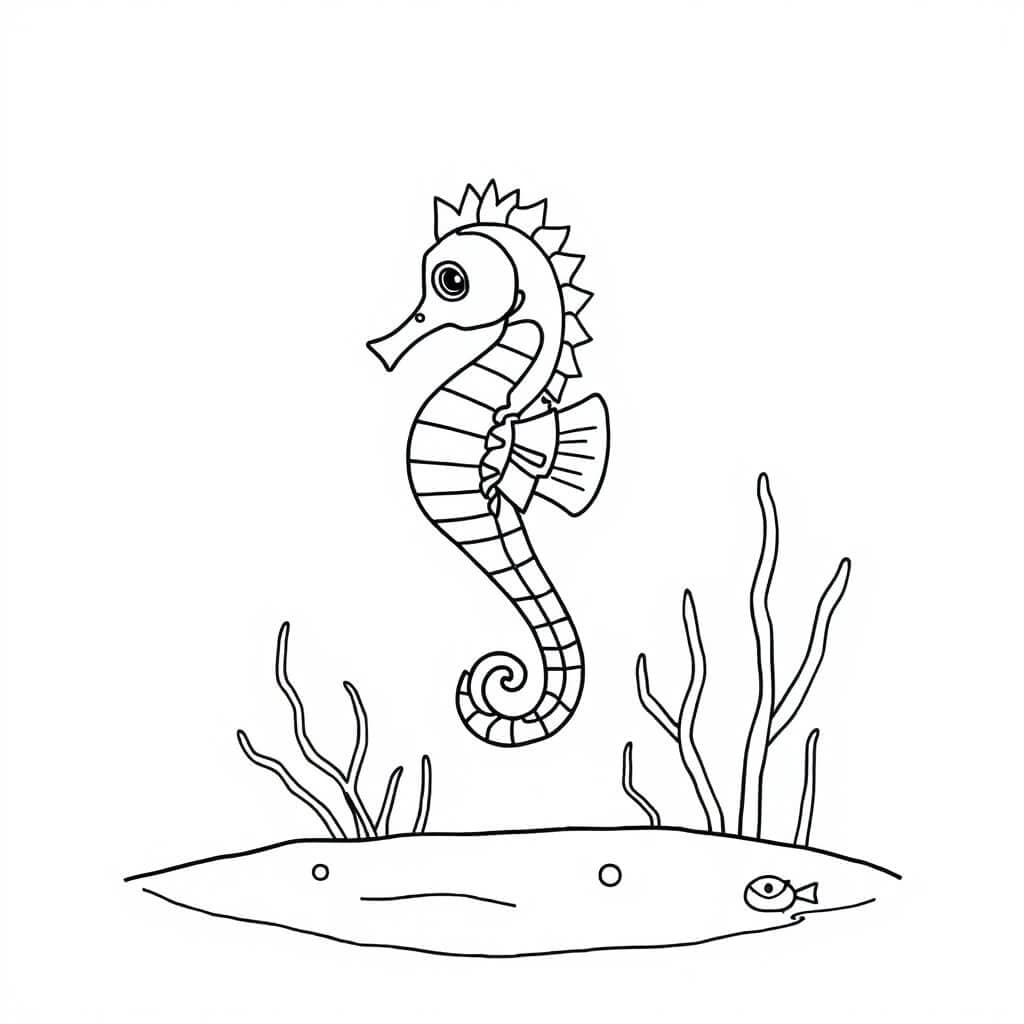 Cavalo-marinho no fundo do mar para colorir