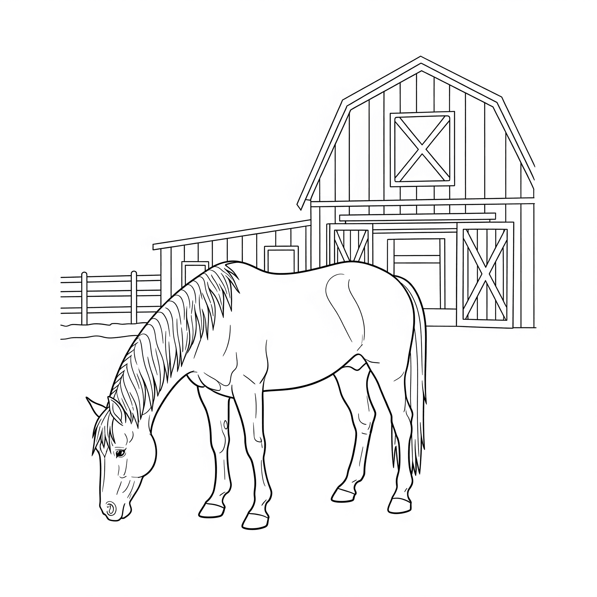 Cavalo no celeiro para colorir