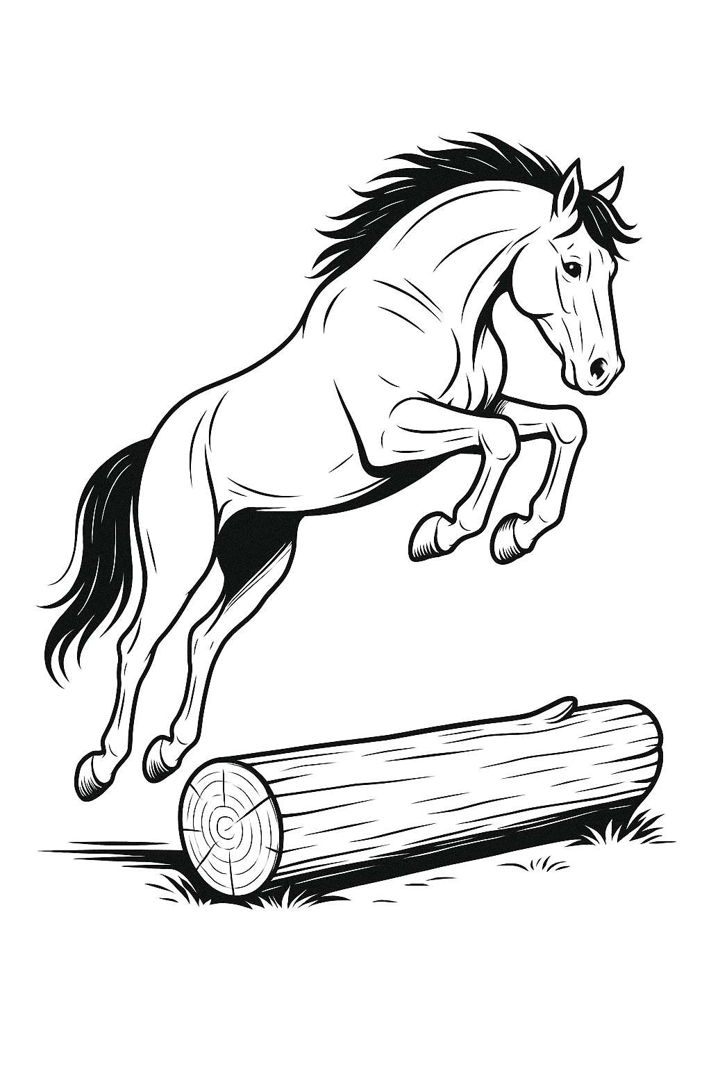 Cavalo saltando tronco para colorir