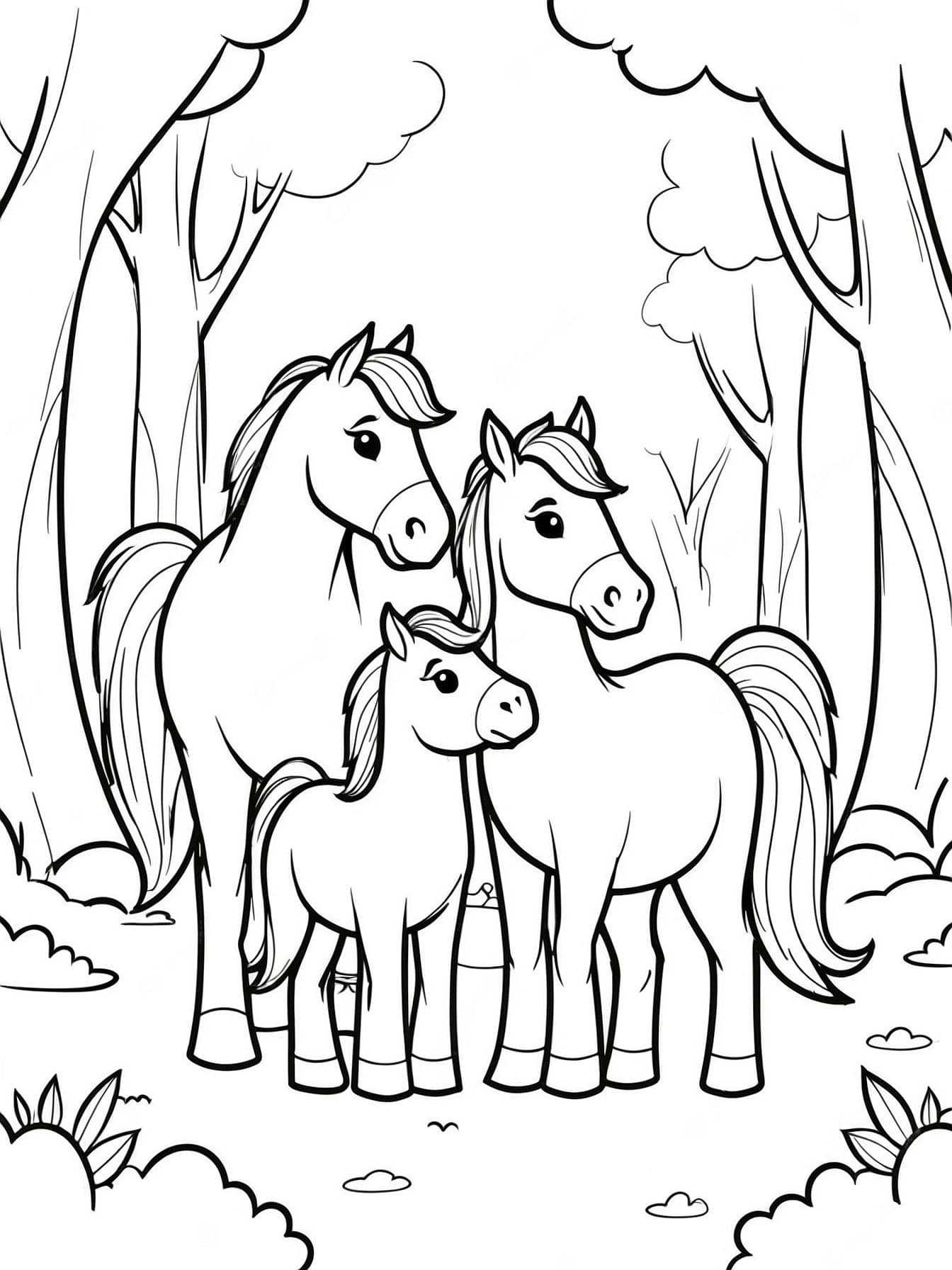 Família de cavalos para colorir