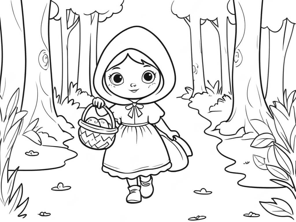 Chapeuzinho Vermelho na floresta para colorir