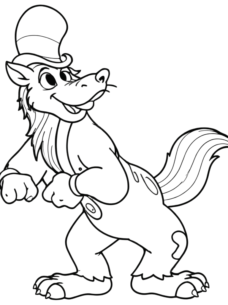Lobo Mau de chapéu para colorir