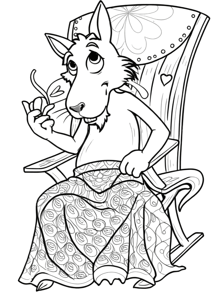 Lobo Mau na cadeira para colorir