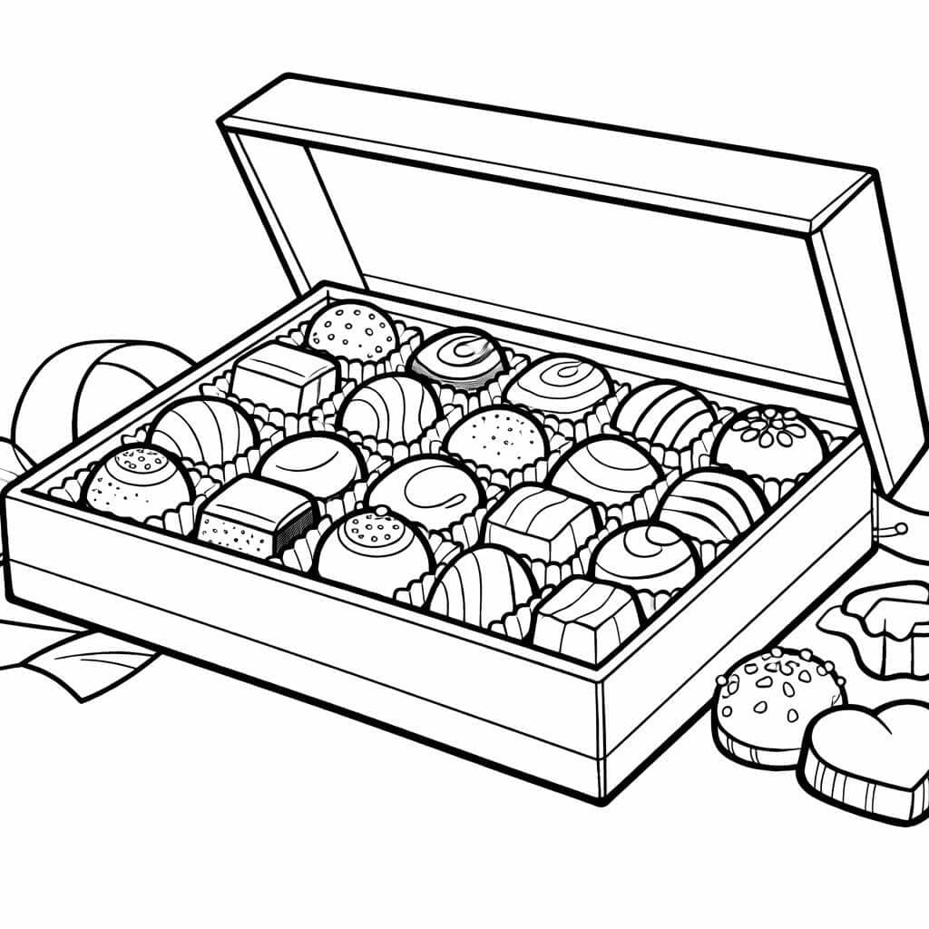 Bombons clássicos em caixa aberta para colorir