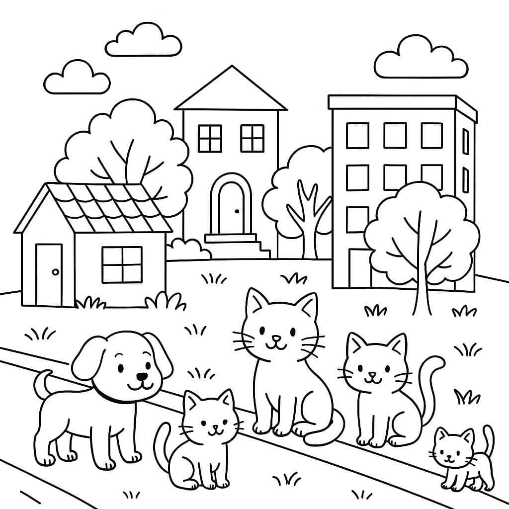 Animais na cidade para colorir