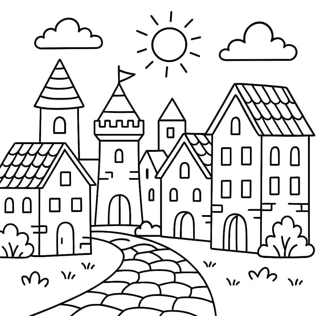 Cidade medieval para colorir